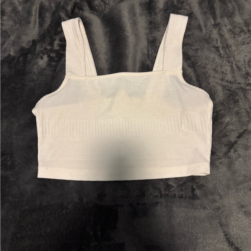 White Ribbed Crop Tank Top - Women's